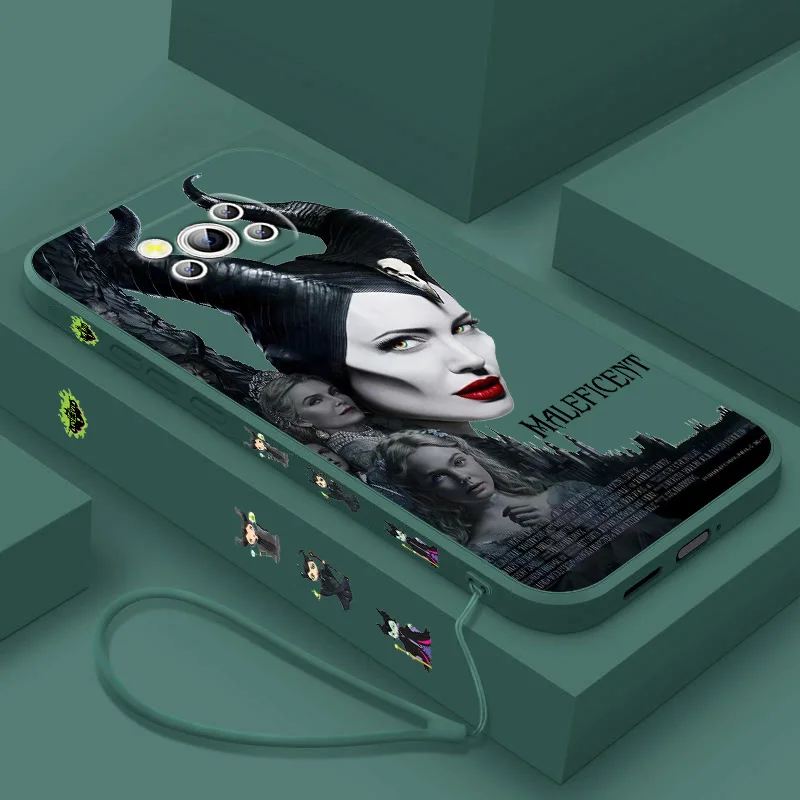 Disney Maleficent Liquid Left Rope Phone Case For Xiaomi Poco X2 3 4 5 C3 F3 4 5 M3 4 5 C40 55 NFC GT Pro Shell Soft Cover Capa