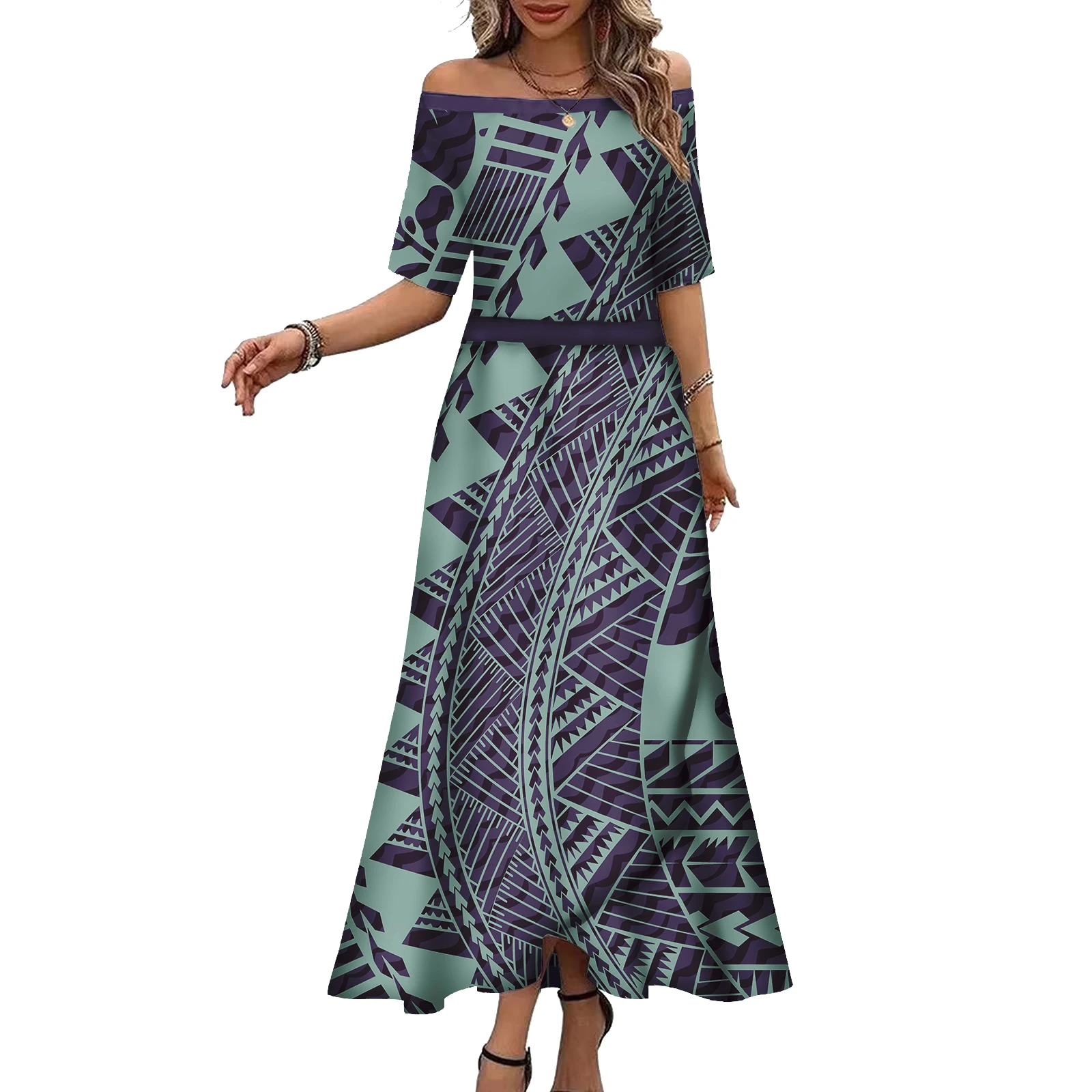 Plus size feminino roupas polinésias elegante em camadas ilha vestido de festa samoan puletasi vestidos