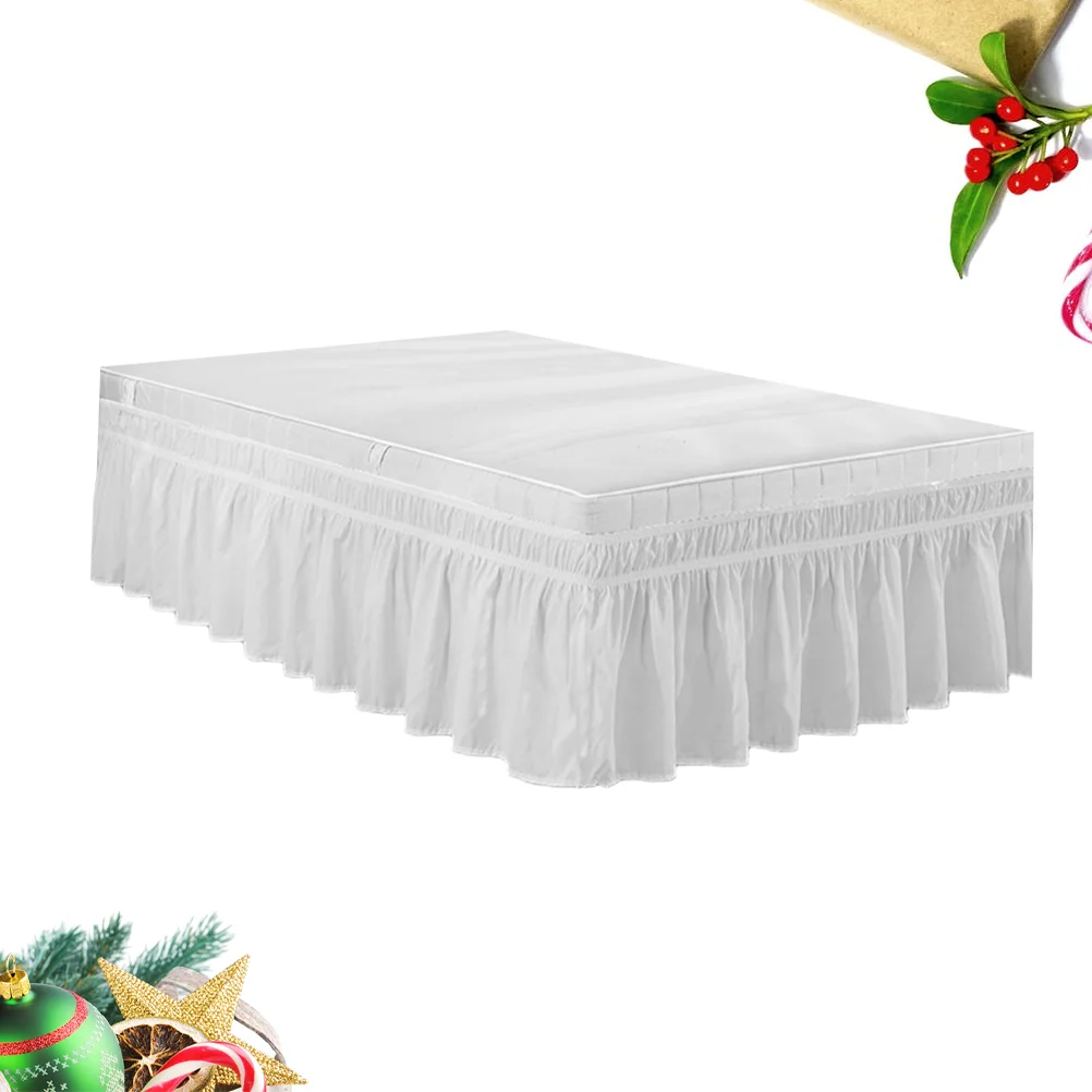 Elastic Dust Ruffle Bed Shirt Fashion Polyester Bed Bedding Pleated Skirt for Home Hotel - 100x200cm (White)