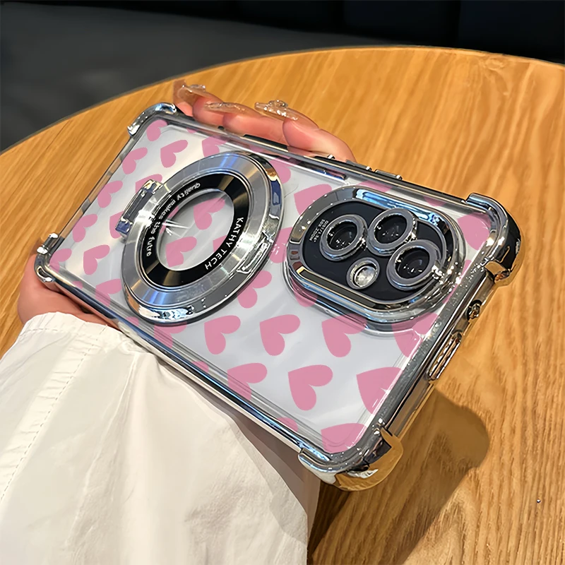 

Stand Holder Clear Phone Case For OPPO A6X 5G A3X A6 A5 Pro A9X A11X A5X A3 A2 A1 Cute Love Heart Print Plating Shockproof Cover