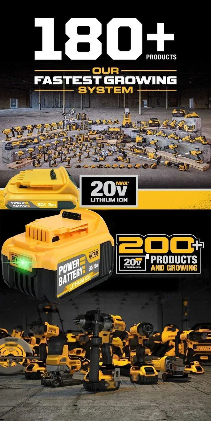 100% produk baru untuk baterai alat listrik Dewalt, 12000mAh, 20V, 12.0Ah, DCB206, 20V, DCB205, DCB204-2, DCB2001