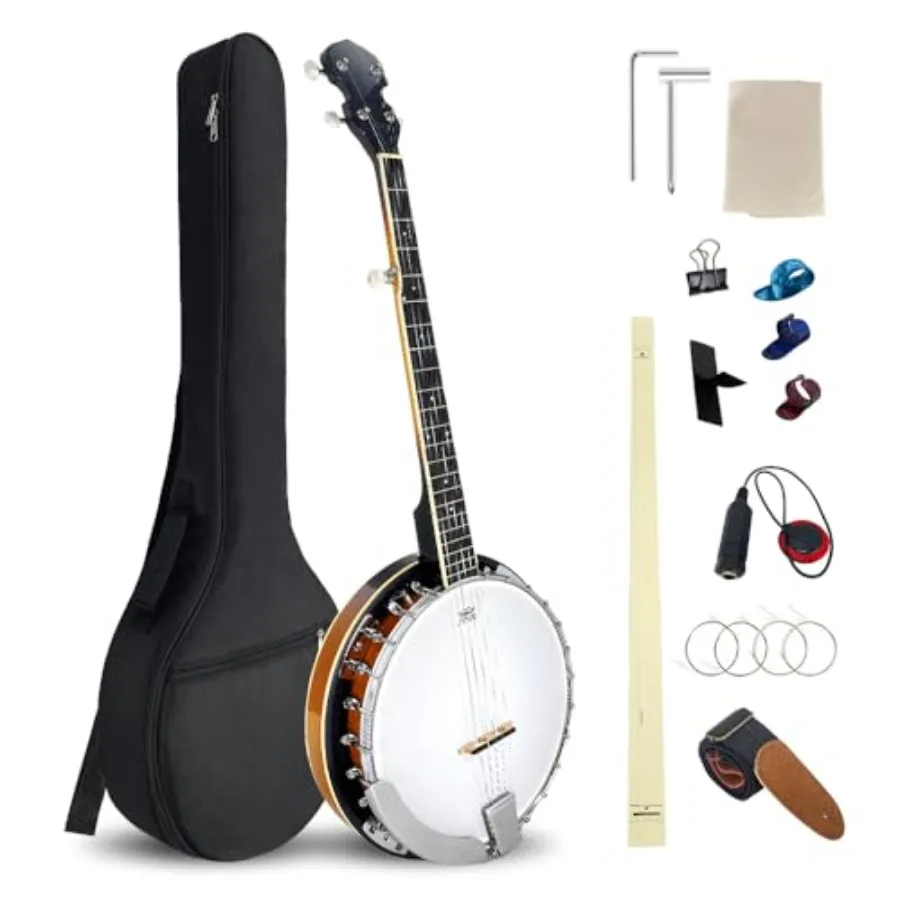 Banjo 5 String Portable Size 38 Inch Banjo Kit with Carrying Bag Extra Strings Starp Finger Picks Wrench for Adults Beginners