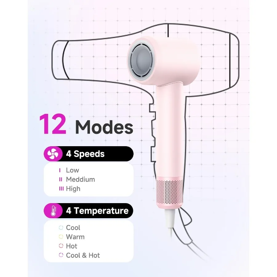 مجفف شعر مع مشط ومرفق ناشر للشعر المجعد 200 متر فرشاة مجفف للنفخ الأيونية السالبة محرك عالي السرعة بدون فرش هاي #3
