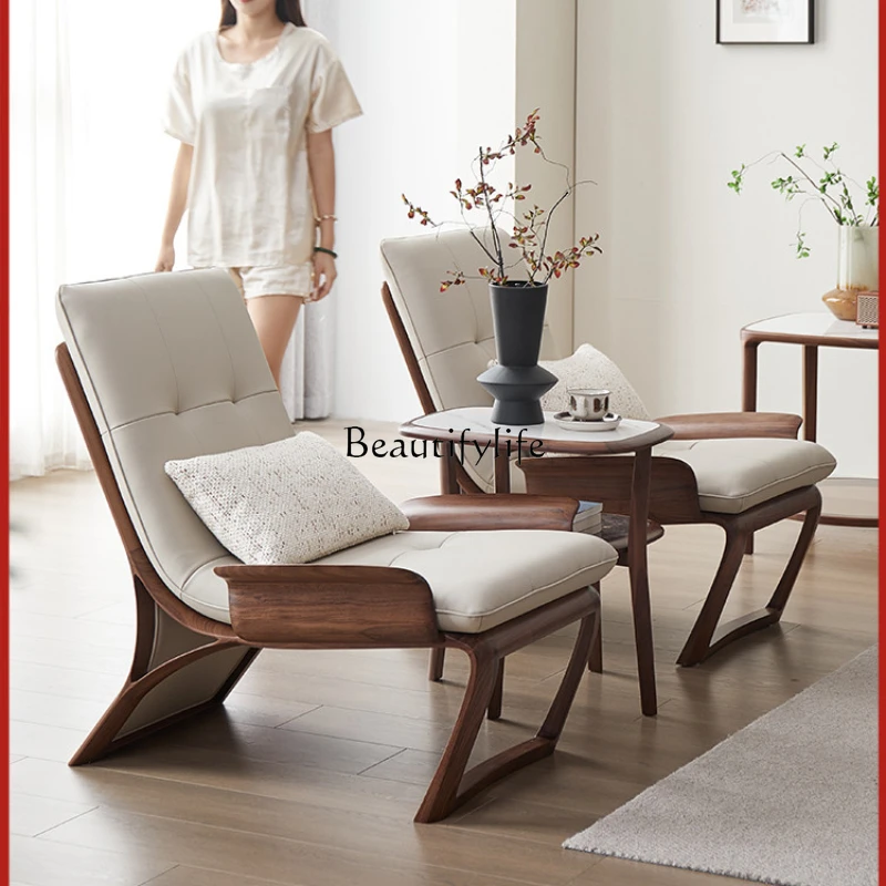 

12North America Black Walnut Wood Lounge Chair Recliner High-End Sofa Lunch Break