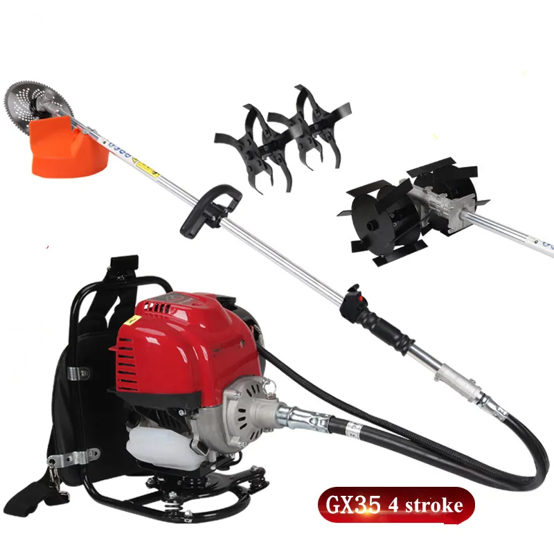 For Gasoline 4-Stroke Backpack Brush cutter GX35 Multi Function Grass cutter 9 in 1 Tree Cutter Mini Tiller