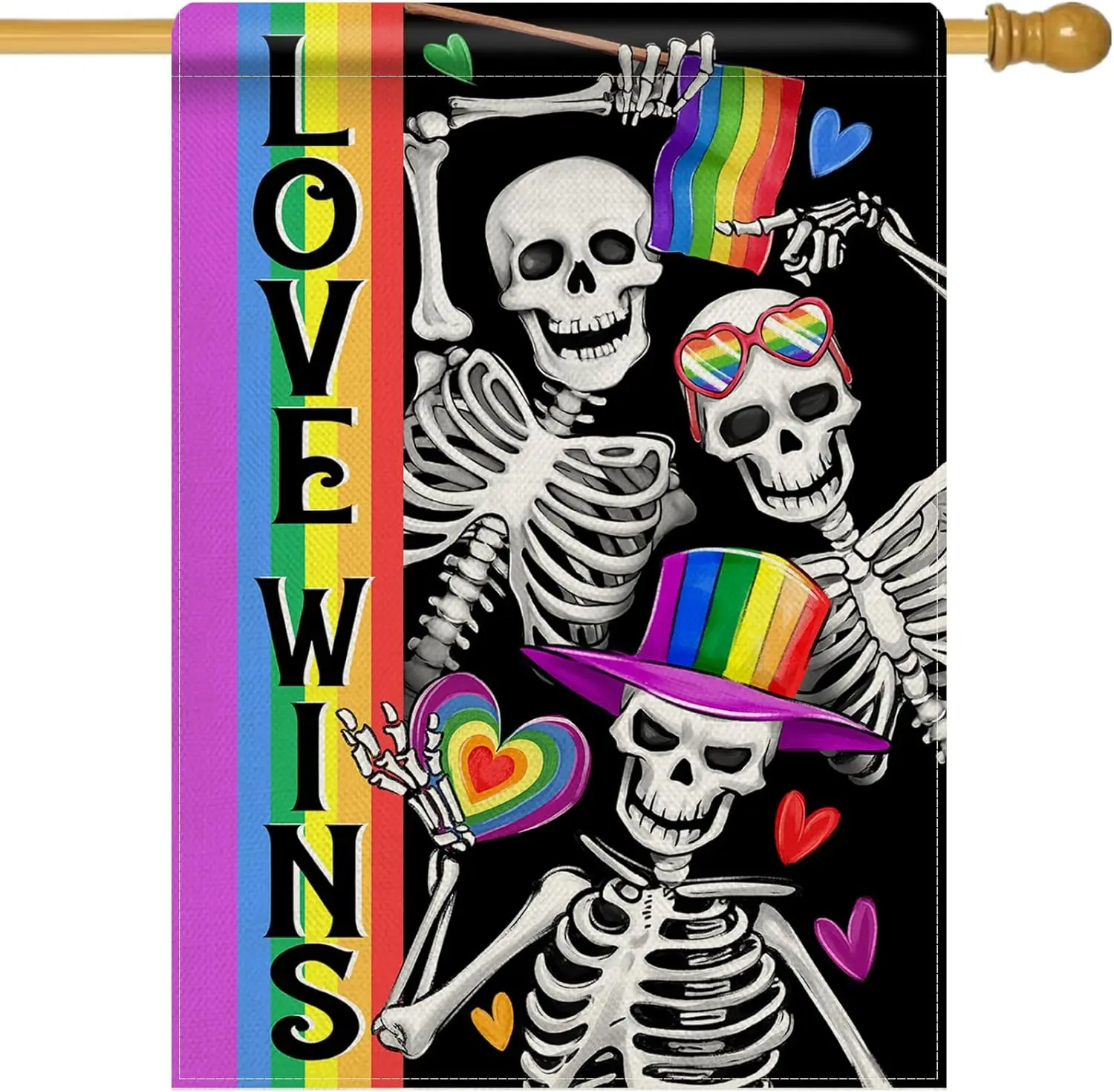 Dyrenson Pride Love Wins Rainbow Gothic Skeleton 28 x 40 House Flag Double Sided, Skull LGBTQ Gay Lesbian Garden Yard Decora MMZ