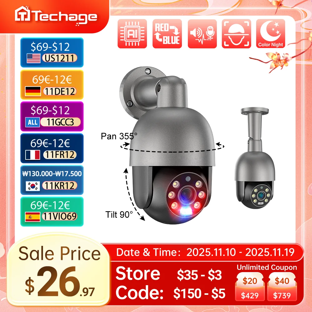 Techage UHD 4K 8MP 4MP 5MP IP Camera Red-Blue Light Alert Human Detection POE Security Protection Video Surveillance Camera