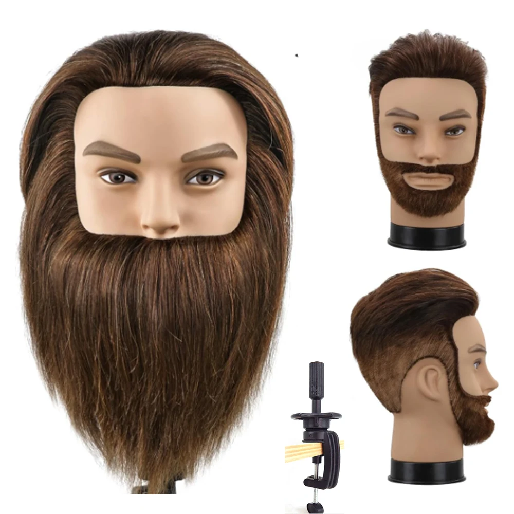 Mannequin Head with Hair Male 100% Real Hair 12 inch Styling Head Practice
