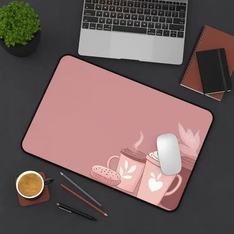 

Coffee Lover Desk Mat, Simple Coffee Mouse Pad, Large Pink Boho Style Desk Mat, Cute Café Table Accessories for Office Cubicles
