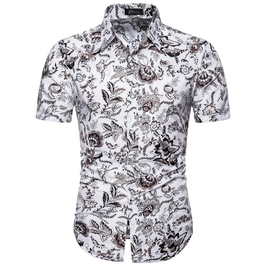 

2025 S-5XL Summer New Men's Shirt Floral Collar Short Sleeved Shirt Casual Vacation Style Slim Fit To5