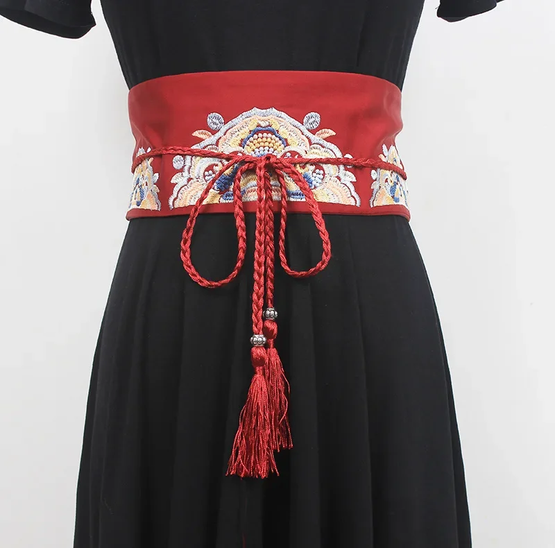 Hanfu 고대 스타일 중국 스타일 자수 붕대와 허리와 외부와 넓은 거들 여성 패브릭 장식 드레스