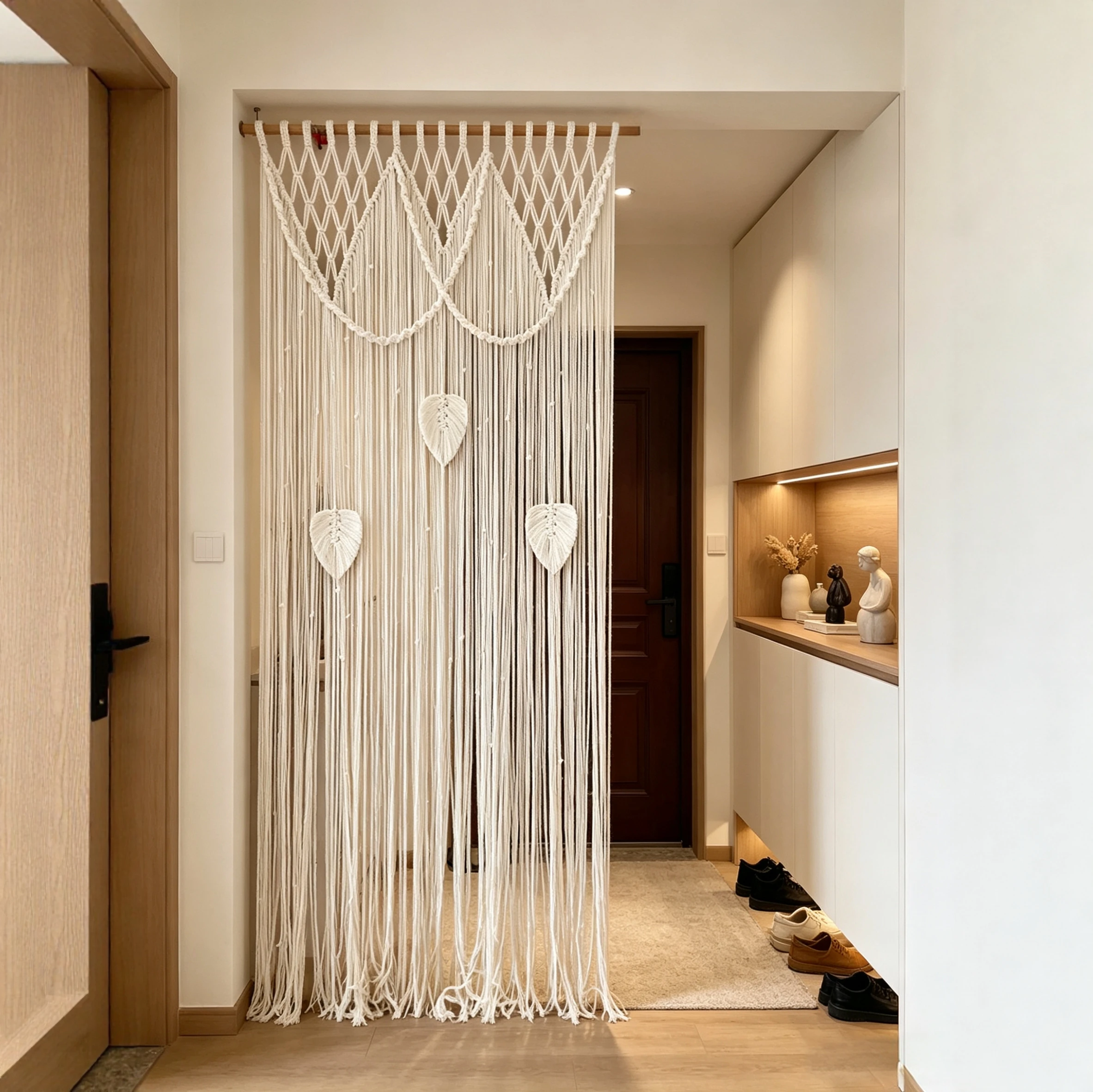 Handwoven Bohemian Leaf Tassel Tapestry Door Curtain Partition Curtain Home Decorative Ethnic Style Wall Hanging Scroll