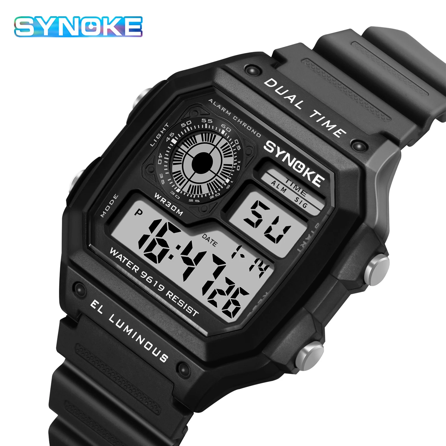 SYNOKE Sport Watch Men Led Light Display Digital Wristwatch Waterproof Mens Watches