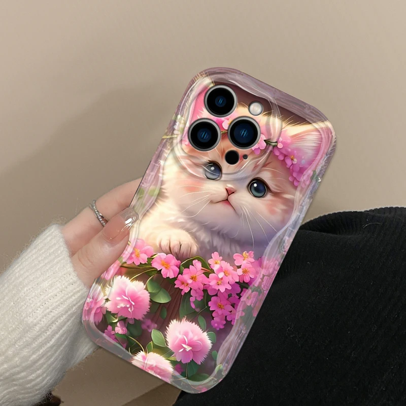 Cat Dog Cartoon Beautiful Cute For Apple iPhone 15 14 13 12 11 XS XR X Pro Max Plus Wave Oil Back Phone Case