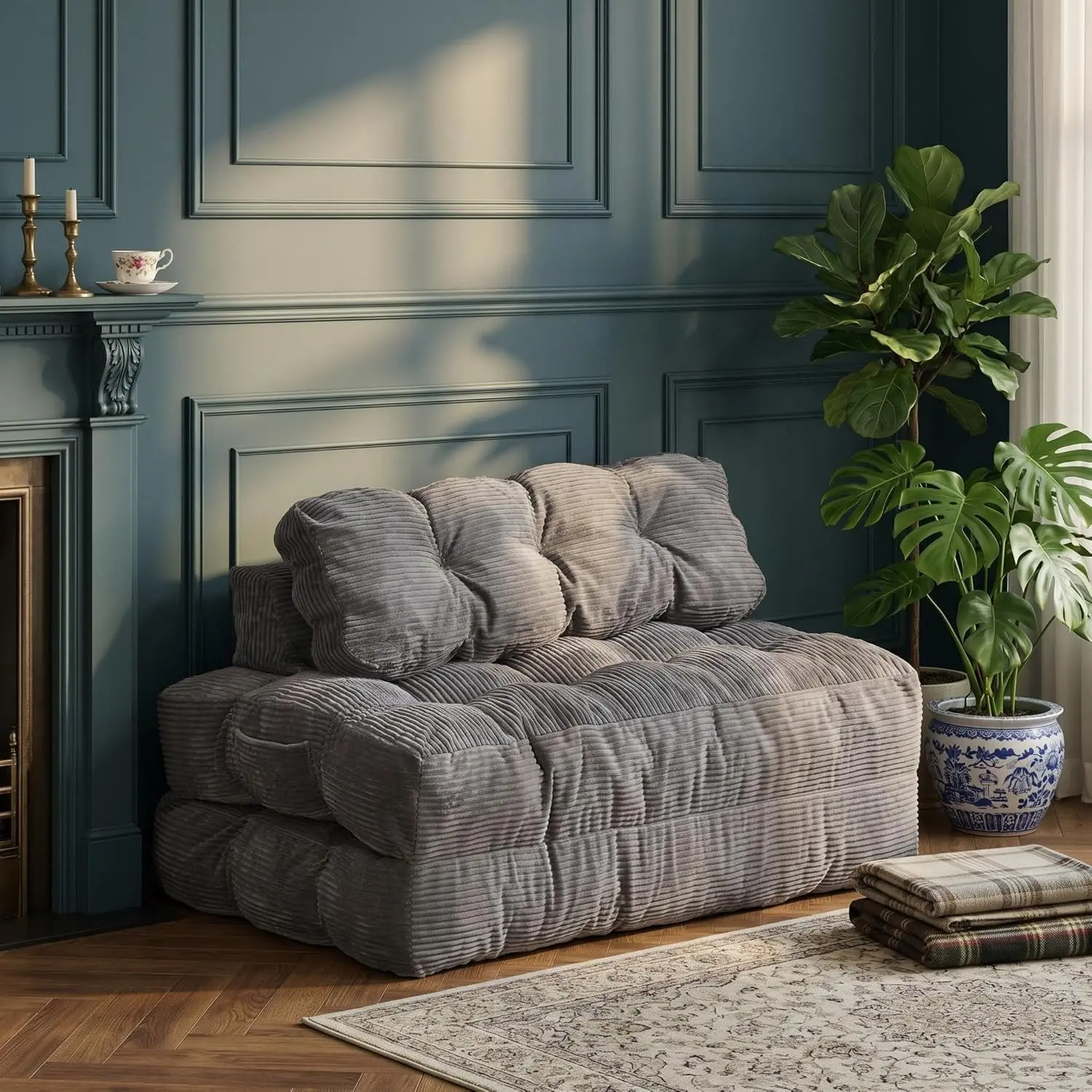 Sofá Cama Plegable – Sillón Convertible de 74x51 Pulgadas con Almohada, Soporte para la Espalda y Colchón Plegable, Tumbona Portátil para el Suelo