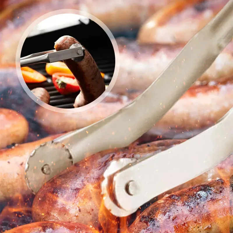 Cookware BBQ Sausage Turning Tongs Barbecue Accessory Beef Camping Meat Food Grill Outdoor Swivel Skewer Cooking Tools Garden