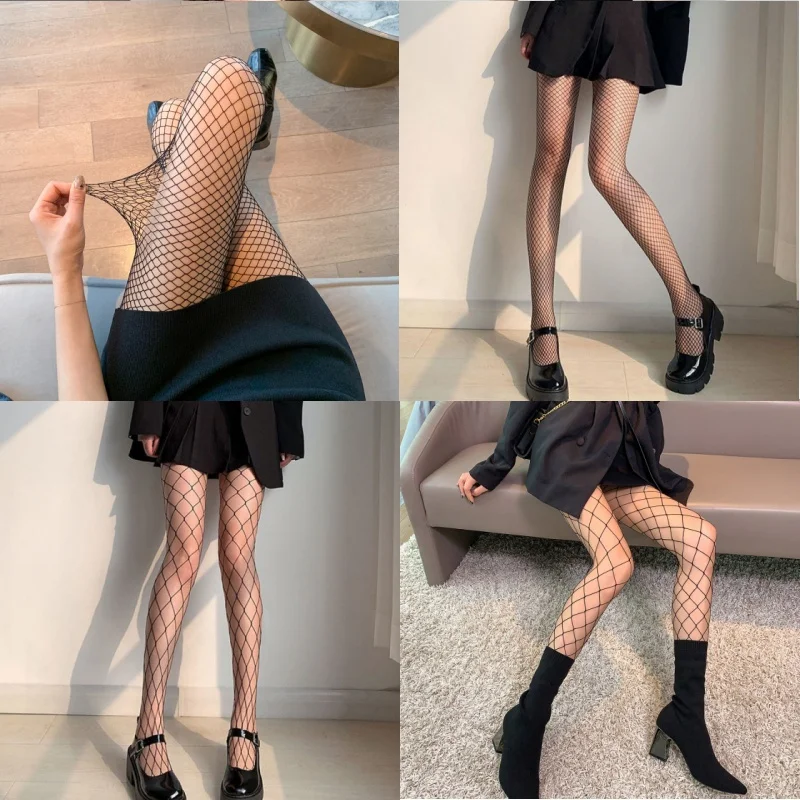 

Sexy Fishnet Pantyhose Tights Women's Mesh Stocking Hollow Stretch Tight Retro Classic Black white Lace Stockings Plus Size