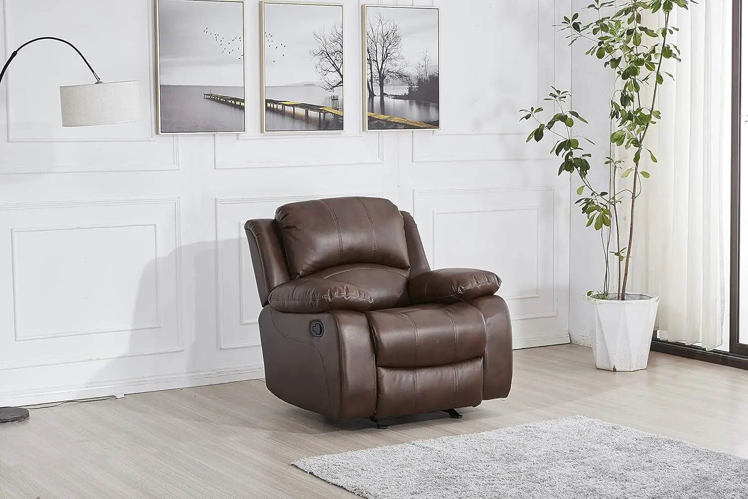 Furniture Bonded Leather Reclining Sofa Loveseat Glider Chair in Multiple Colors, 8018 (Brown, Glider Chair)