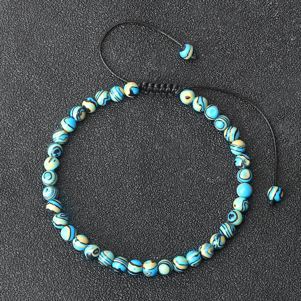 Charm 4mm Green Blue Malachite Bracelet for Women Men Natural Stone Handmade Braided Bangles Yoga Prayer Jewery Beaded Bracelets