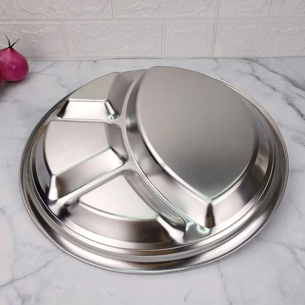 1Pcs 26/28/30/32/35cm Stainless Steel 4 Compartment Divided Roti Canai Tray Plate Food Serving Tray Restaurant Tray Accessory