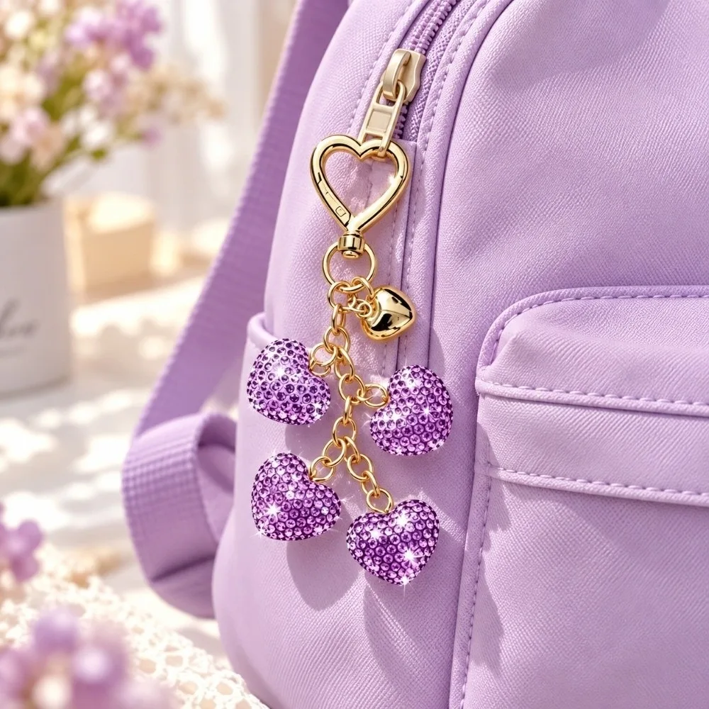 Versatile Layered Crystal Heart Rhinestone Keychain Bling Portable Handbag Charm Diamond Creative Backpack Pendant Gift