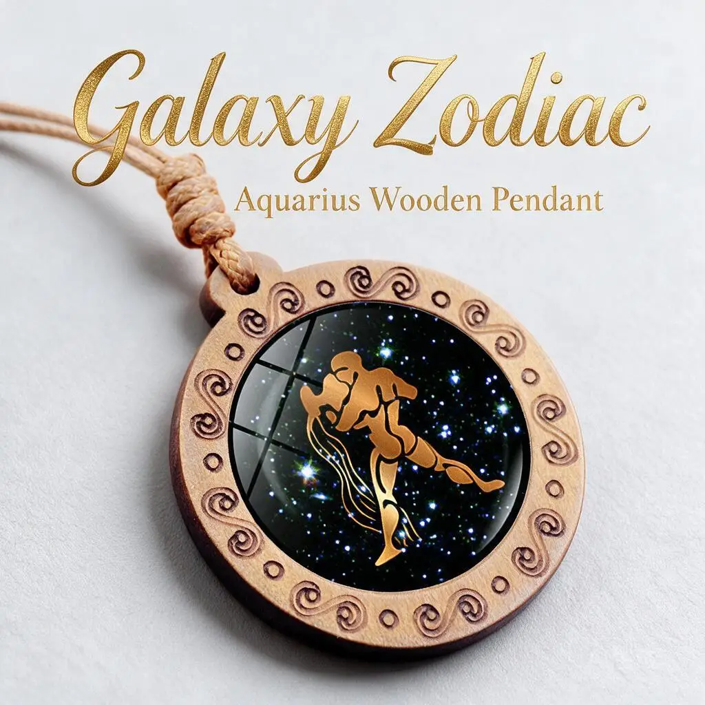 Vintage 12 Zodiac Constellation Brown Wax Rope Necklace Time Gem Wood Pendant Sweater Chain Unisex Charm Jewelry Gift Daily Wear