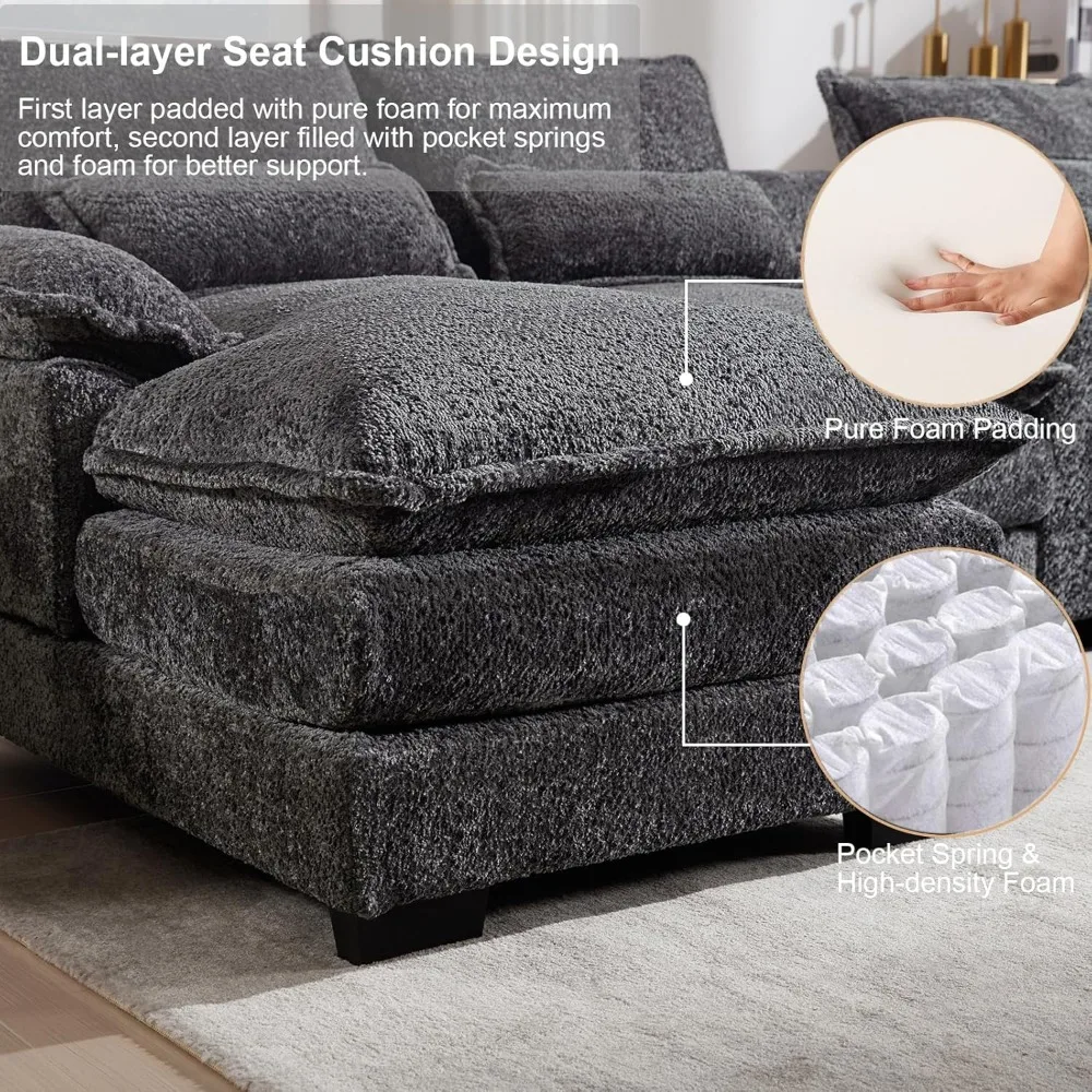 Sofá secional modular de 124,8" com console, porta-copos e portas USB, sofá moderno em forma de U com espreguiçadeira dupla e assento profundo