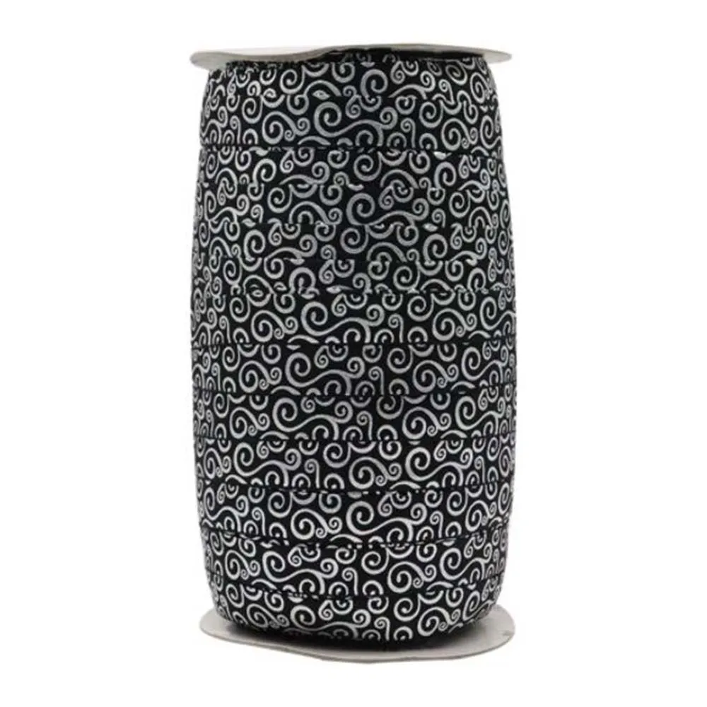

Silver Metallic Swirl Pattern FOE Ribbon 15mm Soft Stretch Fold Over Elastic Band for DIY Hair Accessories Sewing Craft Supplies