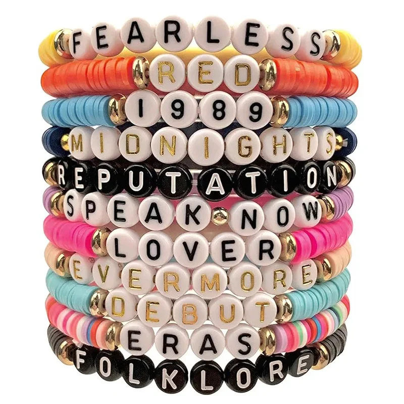 11 Stück/Sets Taylor Swift Mixed Color Slice Soft Polymer Clay Armband-Sets Taylor Swift Fan-Armband, weicher Keramik-Schmuck, Geschenk