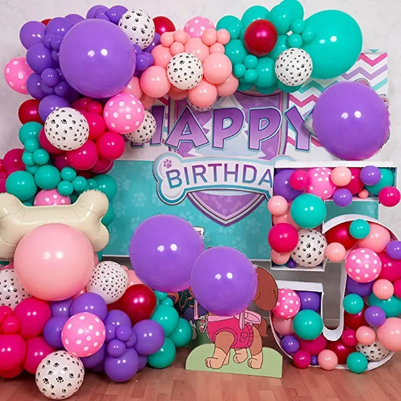 

124pcs Dog Animals Paw Pink Balloon Garland Arch Baby Shower Birthday Girl Ballons Party Decoration Anniversaire Globos