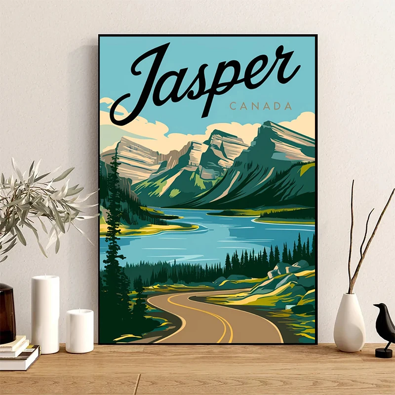 Canada Jasper Toronto Landscape Retro Mountains River Travel Poster North America Canvas Painting Wall Art Pictures Home Decor