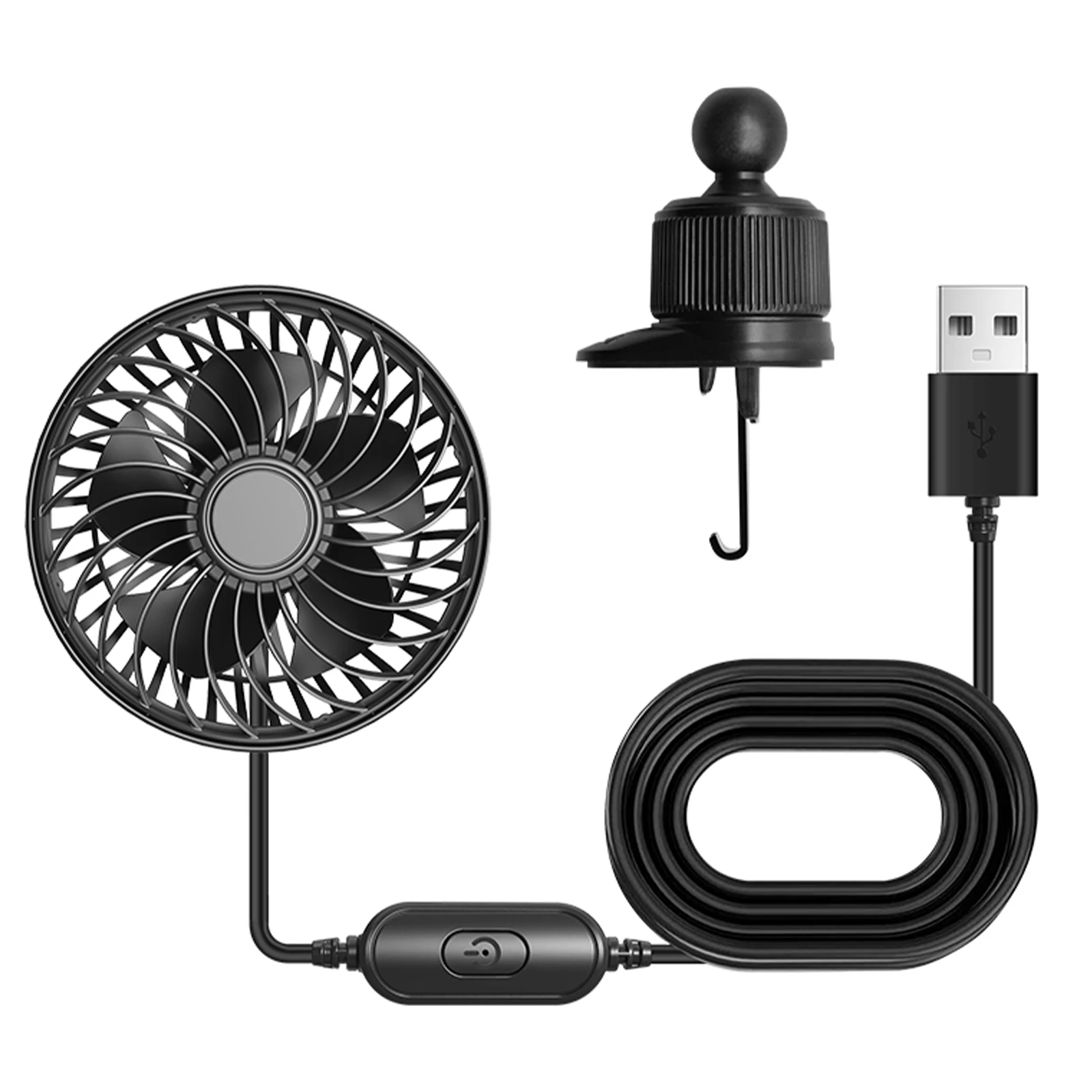 USB Powered Car Fan Vent Clip Vehicle Fan 3 Speeds Quiet Brushless Motor 360 Rotatable for Sedan SUV RV Pickup Truck Van