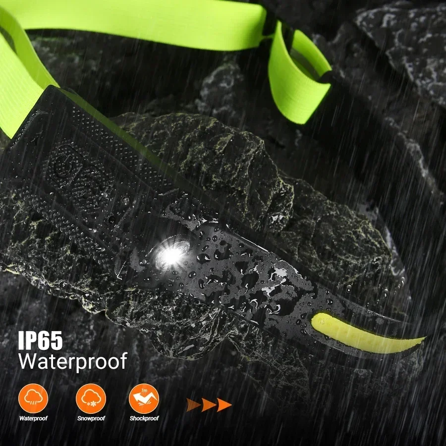 Linterna frontal recargable con batería integrada, linterna con Sensor LED, 5 modos de iluminación, para acampar, pescar, correr, lámpara de emergencia