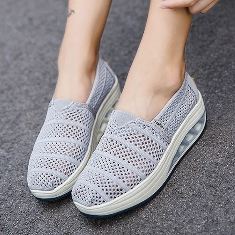 Women\'s Mesh Breathable Loafers Solid Color Slip On Summer Platform Sneakers Women Walking Casual Shoes Zapatos Mujer WSH5094