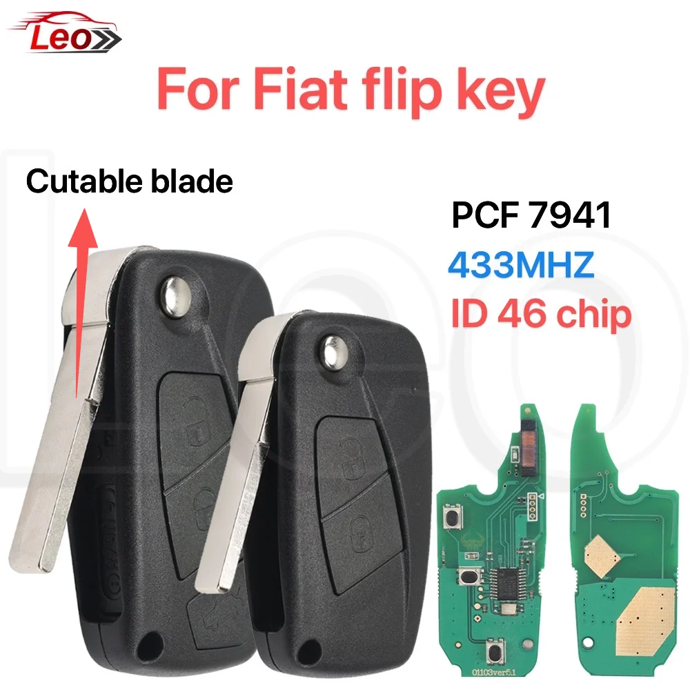 

Leo для fiat panda флип-ключ от автомобиля с дистанционным управлением 2003-2012 2/3 кнопки 433 МГц PCF7941-46 чип SIP22 режущее лезвие