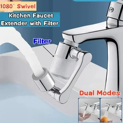 New 1080 Rotating Kithcen Faucet Extender with Filter 2 Modes Tap Aerator Splash Basin Swivel Robotic Arm Faucets Extension