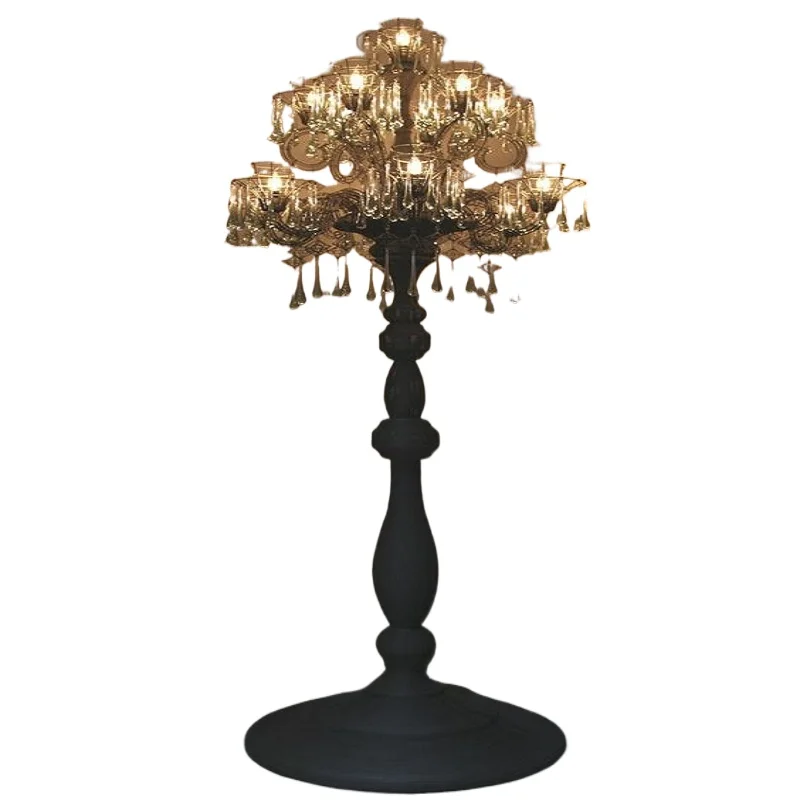 

French retro wood art large luxury crystal floor lamp export villa hall corridor entertainment club