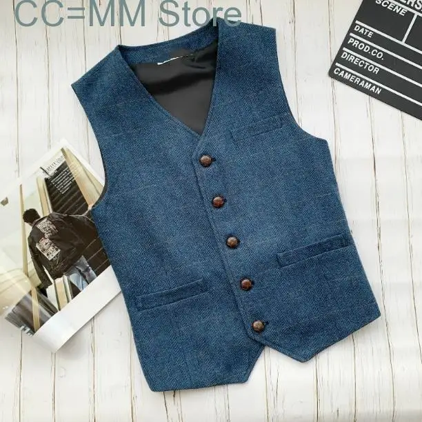 

British Style Vest Slim Suit Vests Woolen Cloth Herringbone Men Male Tweed Suits Waistcoat Autumn Winter Vintage