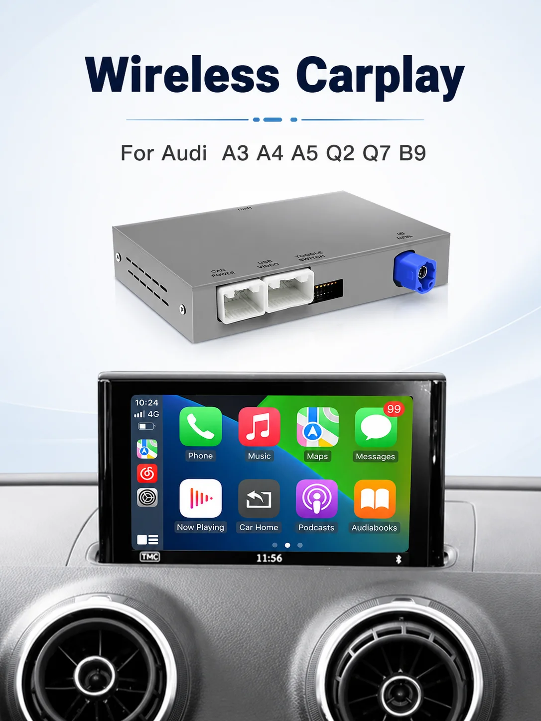 Bezprzewodowy moduł Carplay do Audi A3 Q2 A5 Q5L 2013-2018 MIB MIB2 Mirror Link AirPlay Nawigacja GPS Bluetooth Funkcje kamery cofania — 2