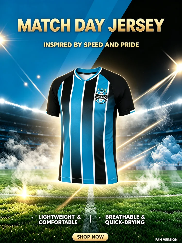 2026-2027 Gremio Fußballtrikot Blau Schwarz Weiß Vertikaler Streifen Kurzarm Fußballshirt Herren Damen Fan Sport Familie Kinder T-Shirts