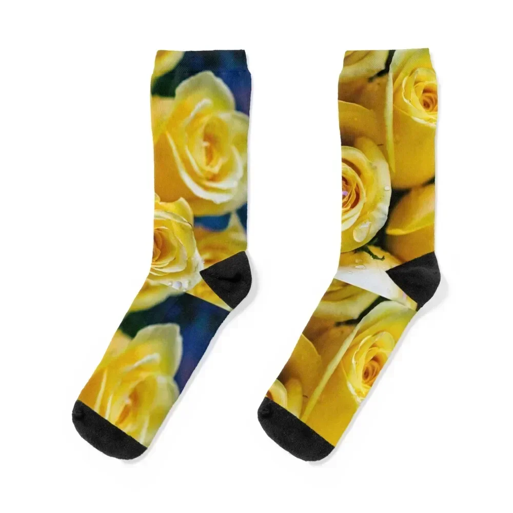 

Beautiful Yellow Roses Blooming Socks with print loose New year's Woman Socks Men's