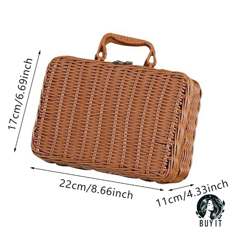 Imitação de rattan vintage mala de armazenamento de cosméticos adereços decorativos mala caixa de presente do feriado grande capacidade viagem prático