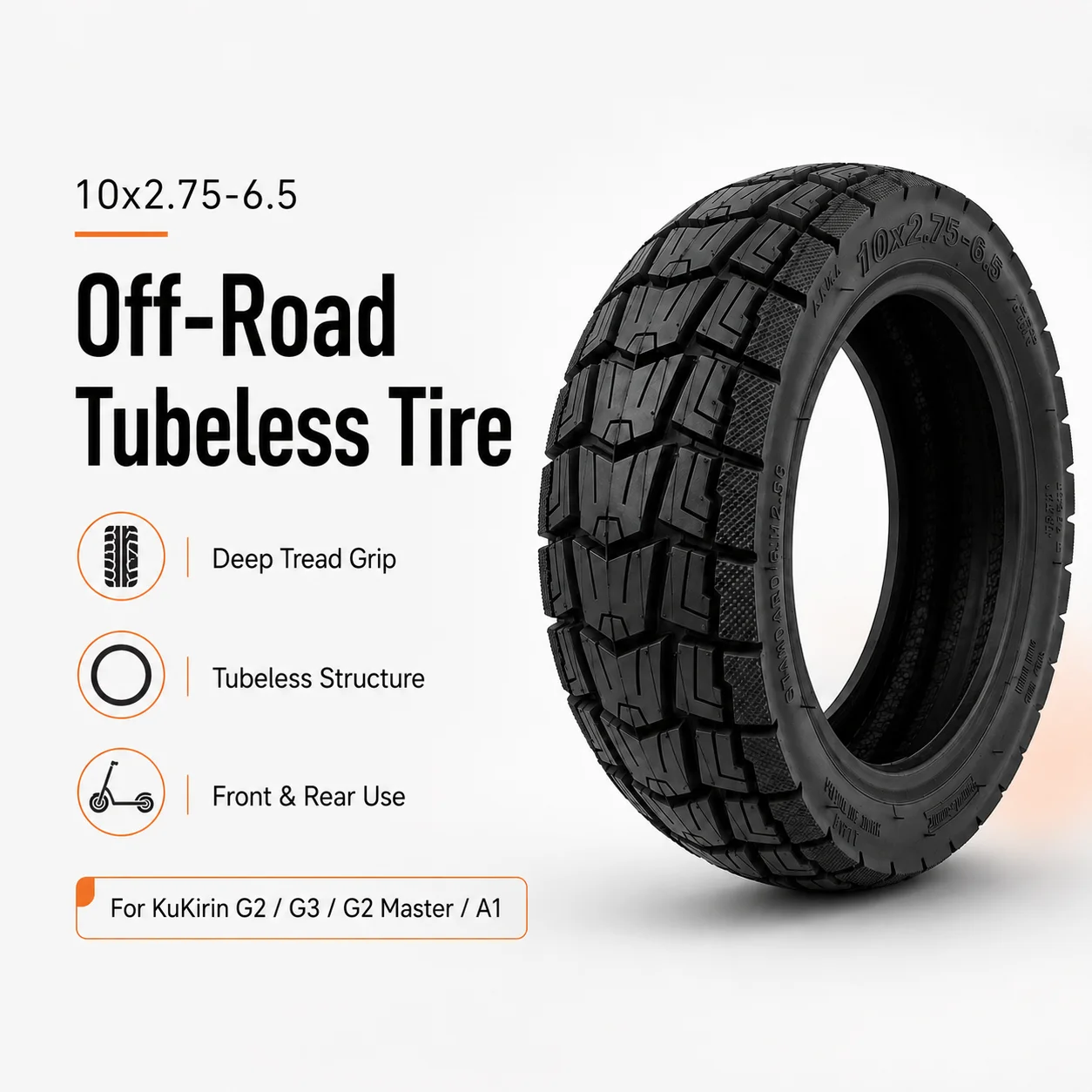 Image of 10x2.75-6.5 Hochleistungs-Vakuumreifen für KuKirin G2 G3 G2 Master A1 Scooter Offroad Vorder- und Hinterrad Reparaturreifen