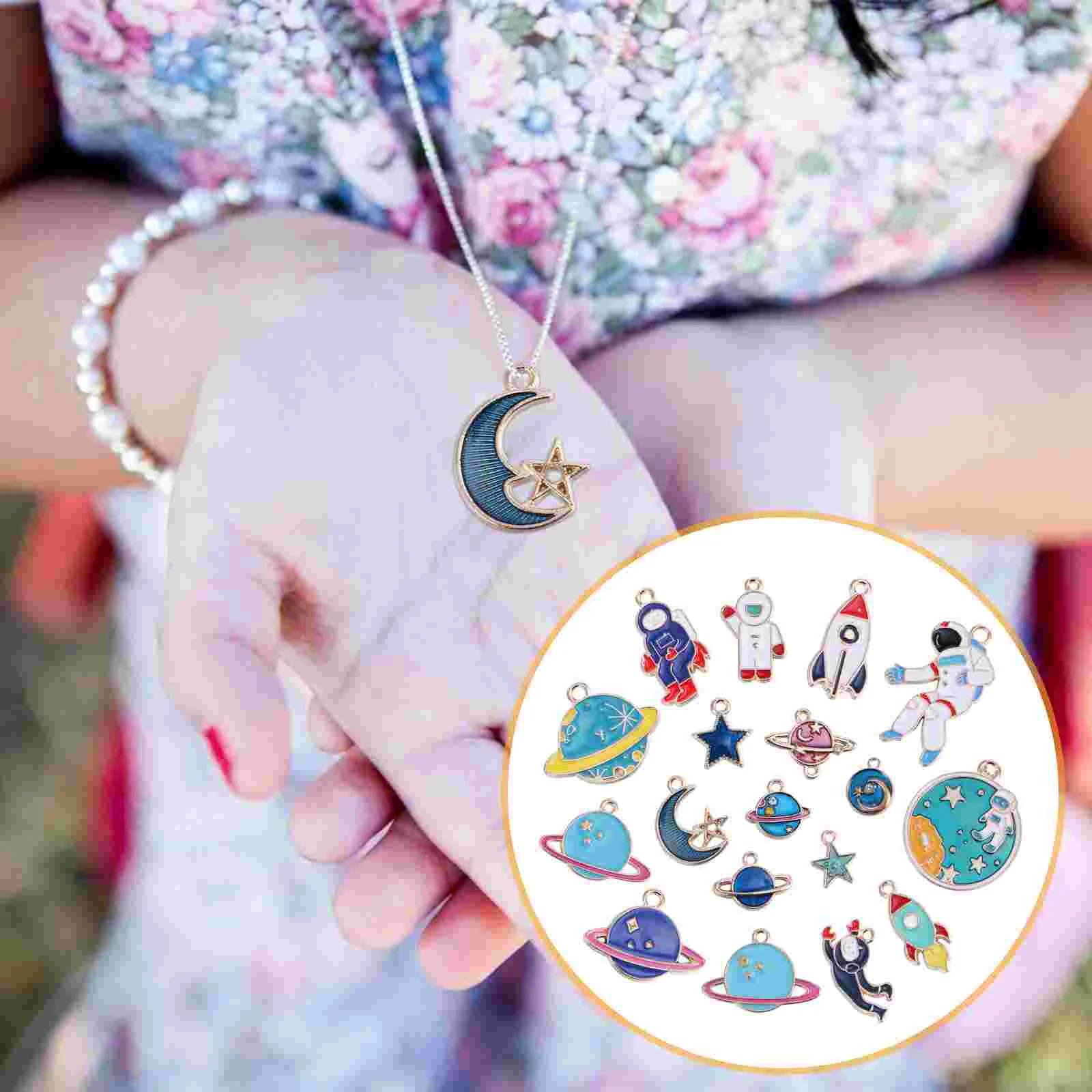 

18 Pcs Accessories Planet Celestial Charm Moon Charms Pendants Jewelry for Kids Theme Necklace