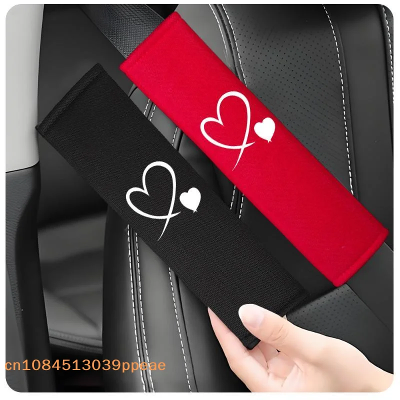 1/2Pcs Heart-shaped Embroidered Car Seat Belt Shoulder Pads Soft Breathable Ice Fabric Safety Belt Protector Cover Interior Cute