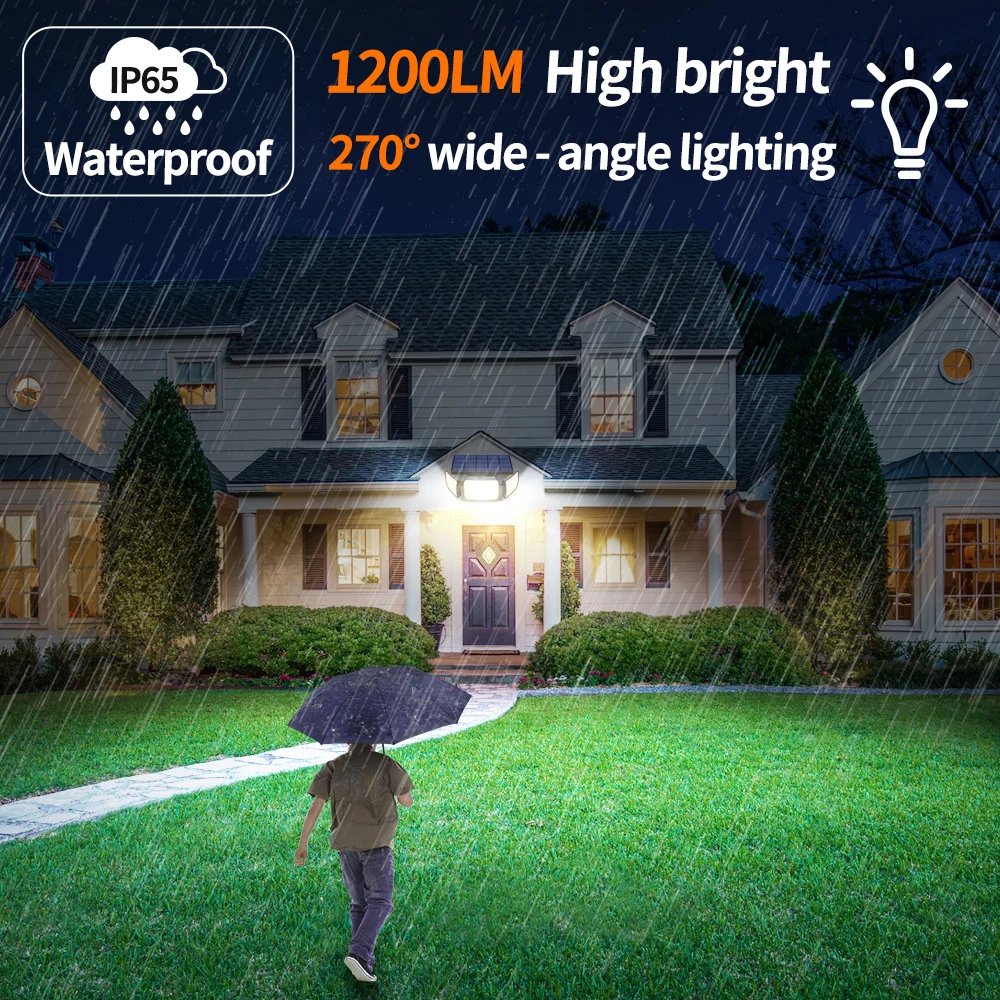2025 أحدث 1200LM LED أضواء الشمسية في الهواء الطلق محس حركة الجدار مصباح للطاقة الشمسية الخارجية مقاوم للماء ضوء الشمس الطاقة ضوء حديقة الشارع