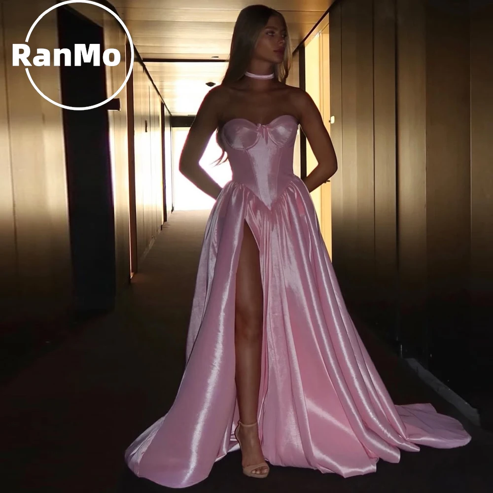 

Элегантное вечернее платье Ranmo 2026 Sweetheart Pink A-Line с высоким боковым разрезом и плиссировкой, без рукавов, на заказ