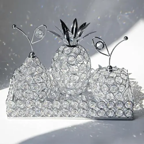 

Elegant Crystal Decorative Trays & Fruit Set – 4-Piece Silver Table Centerpiece for Weddings, Holidays, Home Decor