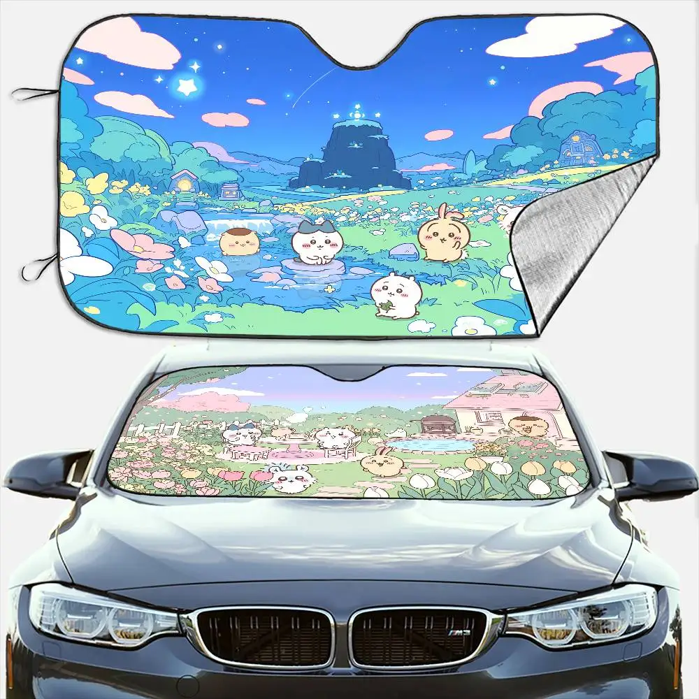 Cute C-Chiikawa Car SunShade Windshield Anti-UV Car Window Windscreen Cover Sun Shade Auto Visor