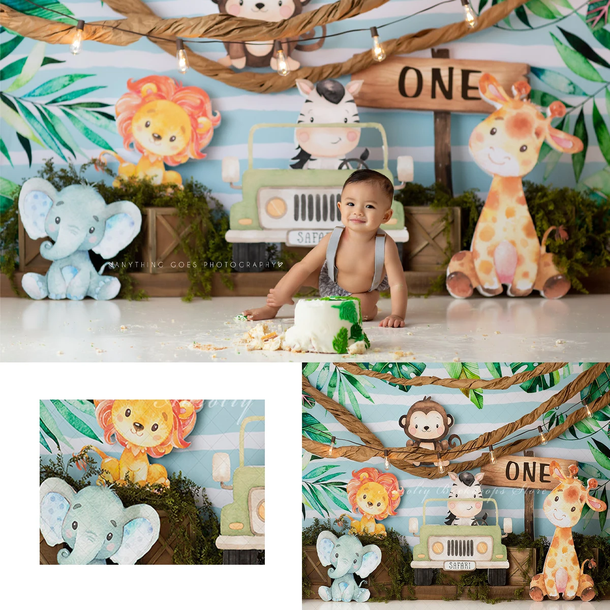 

Baby Jungle Backdrops Birthday Cake Smash Kids Baby Props Child Adult Photography Decors Off-Road Vehicle Backgrounds